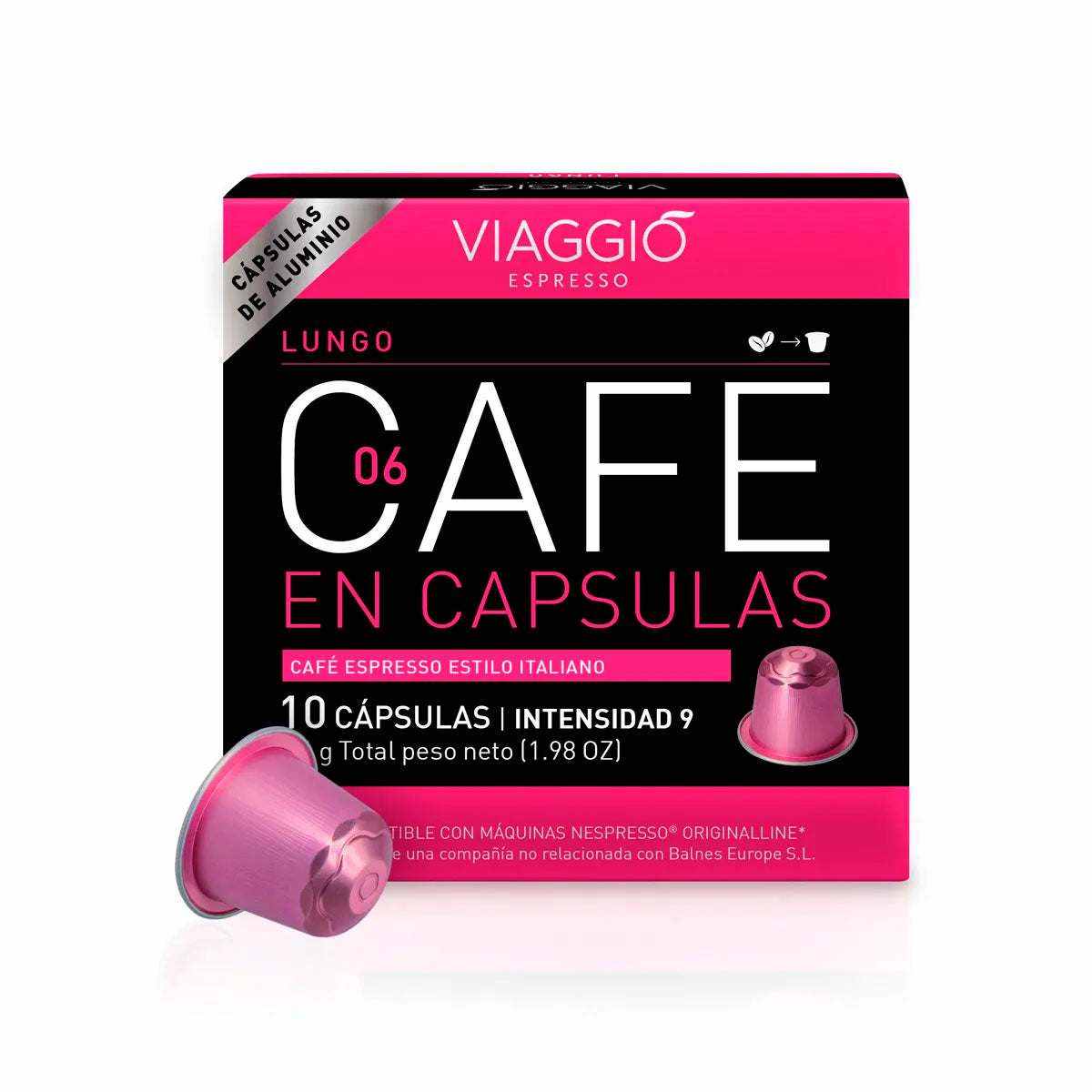 Cápsulas de café Viaggio Lungo, compatibles con Nespresso, intensidad 9.
