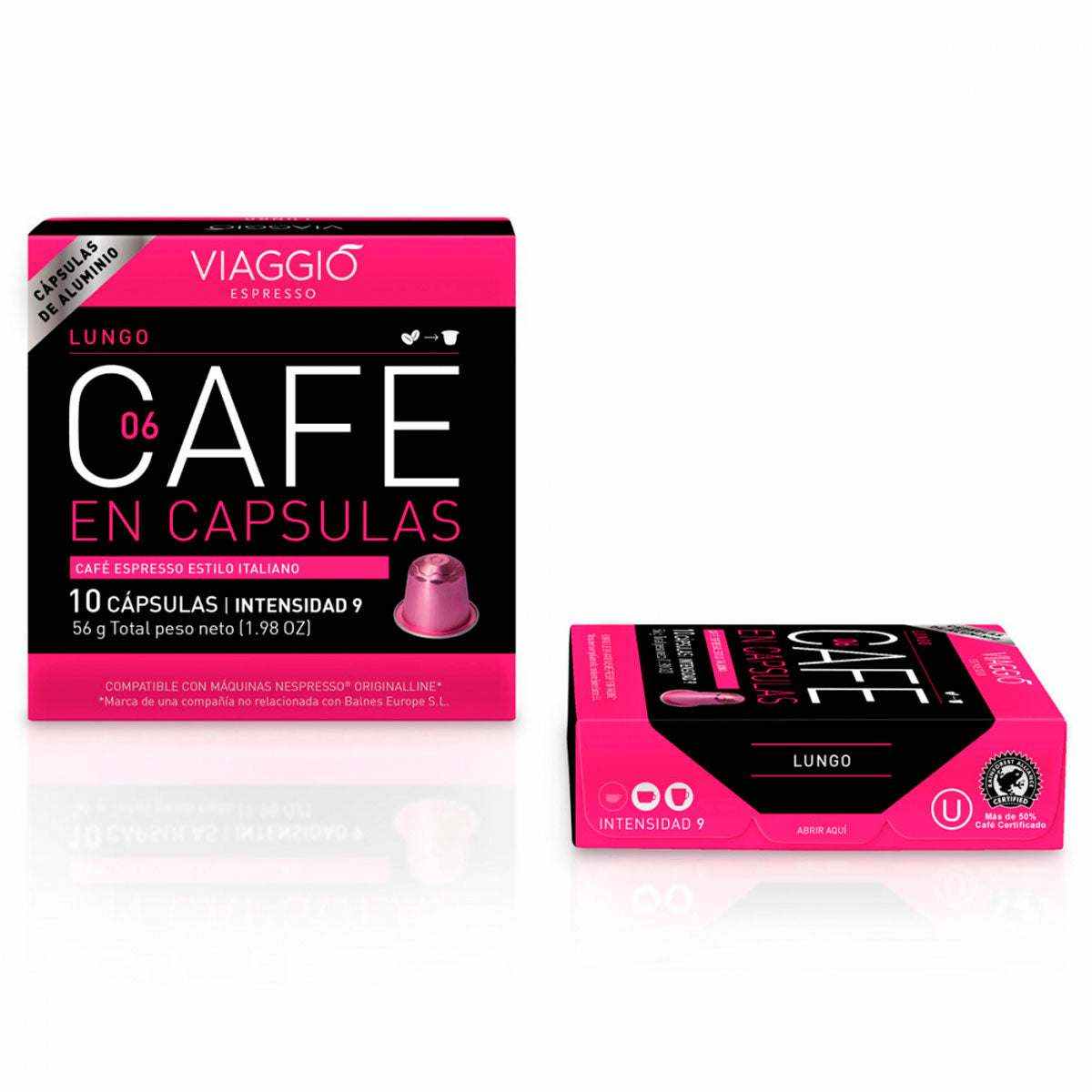 Cápsulas de café Viaggio Lungo compatibles con Nespresso® de intensidad 9.