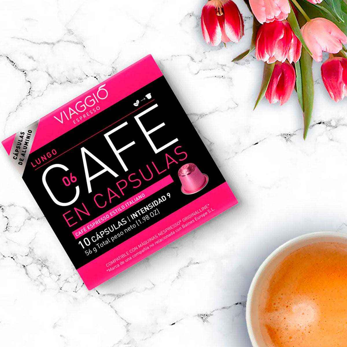 Cápsulas de café compatibles con Nespresso®, blend intenso con notas de almendra y espuma cremosa.