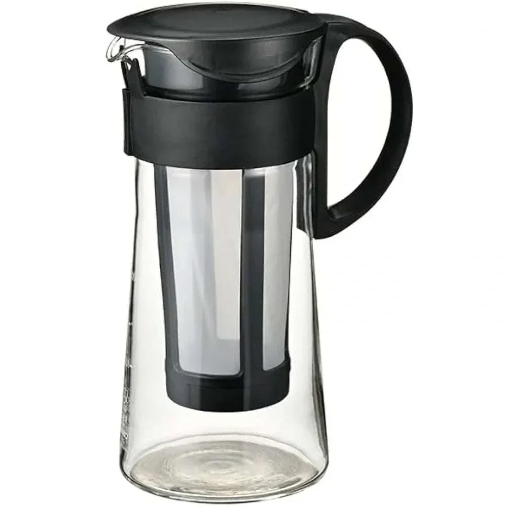 Cafetera Mizudashi para cold brew de 600ml, diseño elegante con filtro de malla fina, ideal para bebidas frías, hecha en Japón.