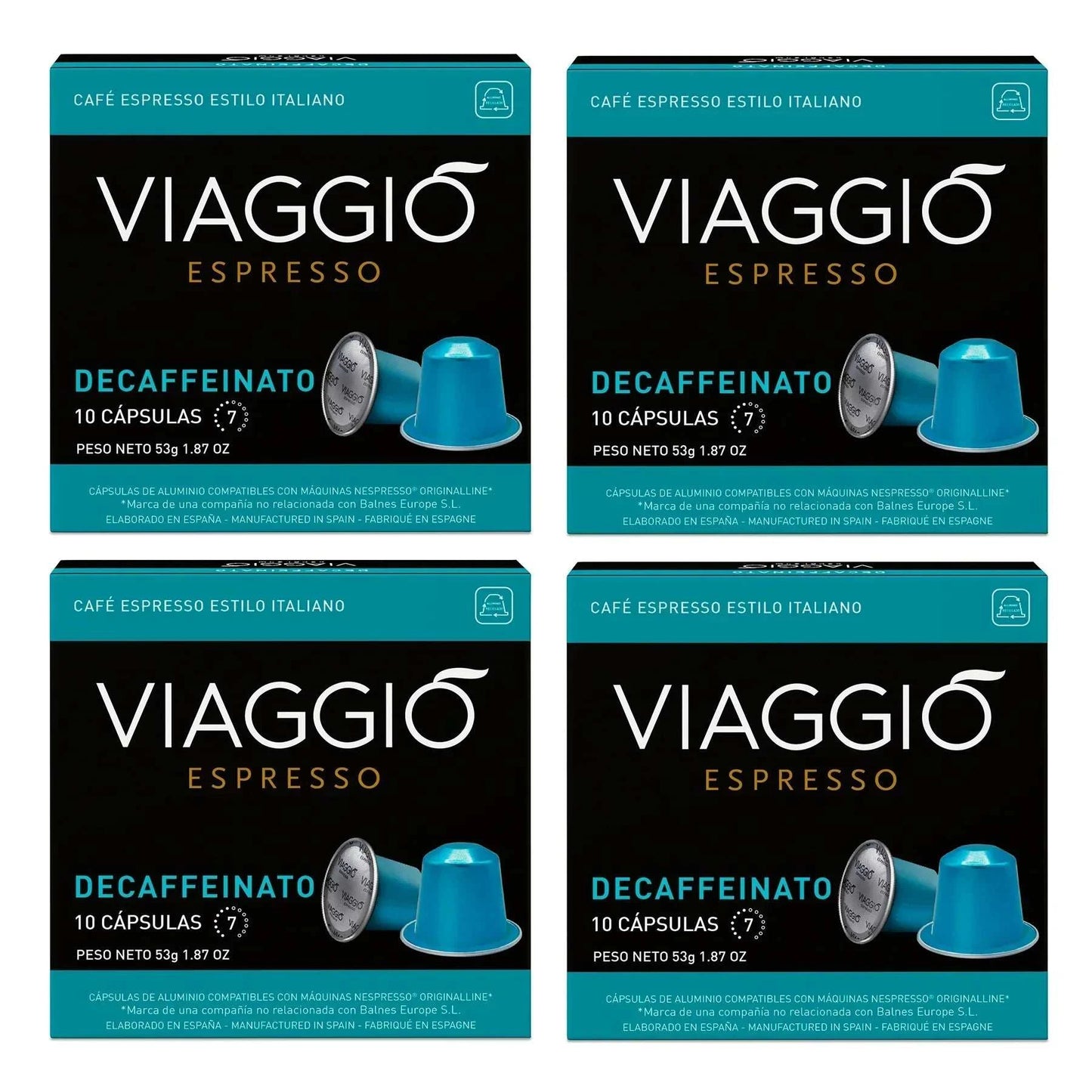 Viaggio Decaf espresso coffee capsules compatible with Nespresso machines, 10-count pack with medium intensity and nutty chocolate aroma