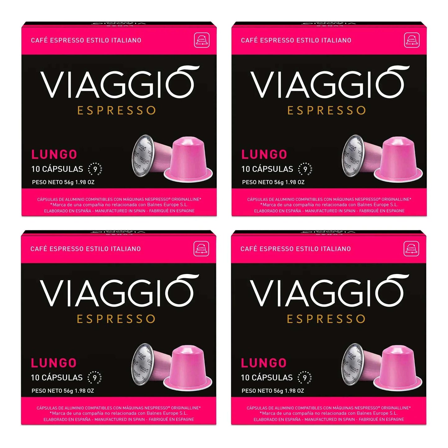 Cápsulas de café Viaggio Lungo compatibles con Nespresso®, intensidad 9, paquete de 40 unidades.