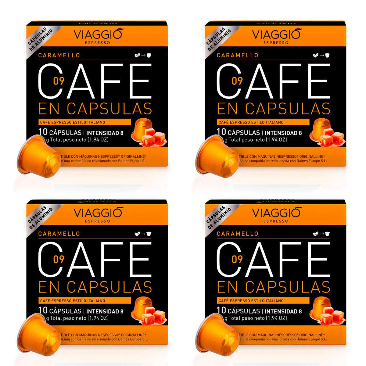 Cápsulas de Café Viaggio Caramel compatibles con Nespresso® con sabor a caramelo.