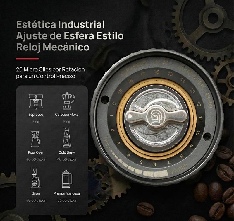 Molino Manual ZeroHero Z3 Pro con fresas cónicas de acero inoxidable y ajuste preciso de molienda para café espresso y filtrado