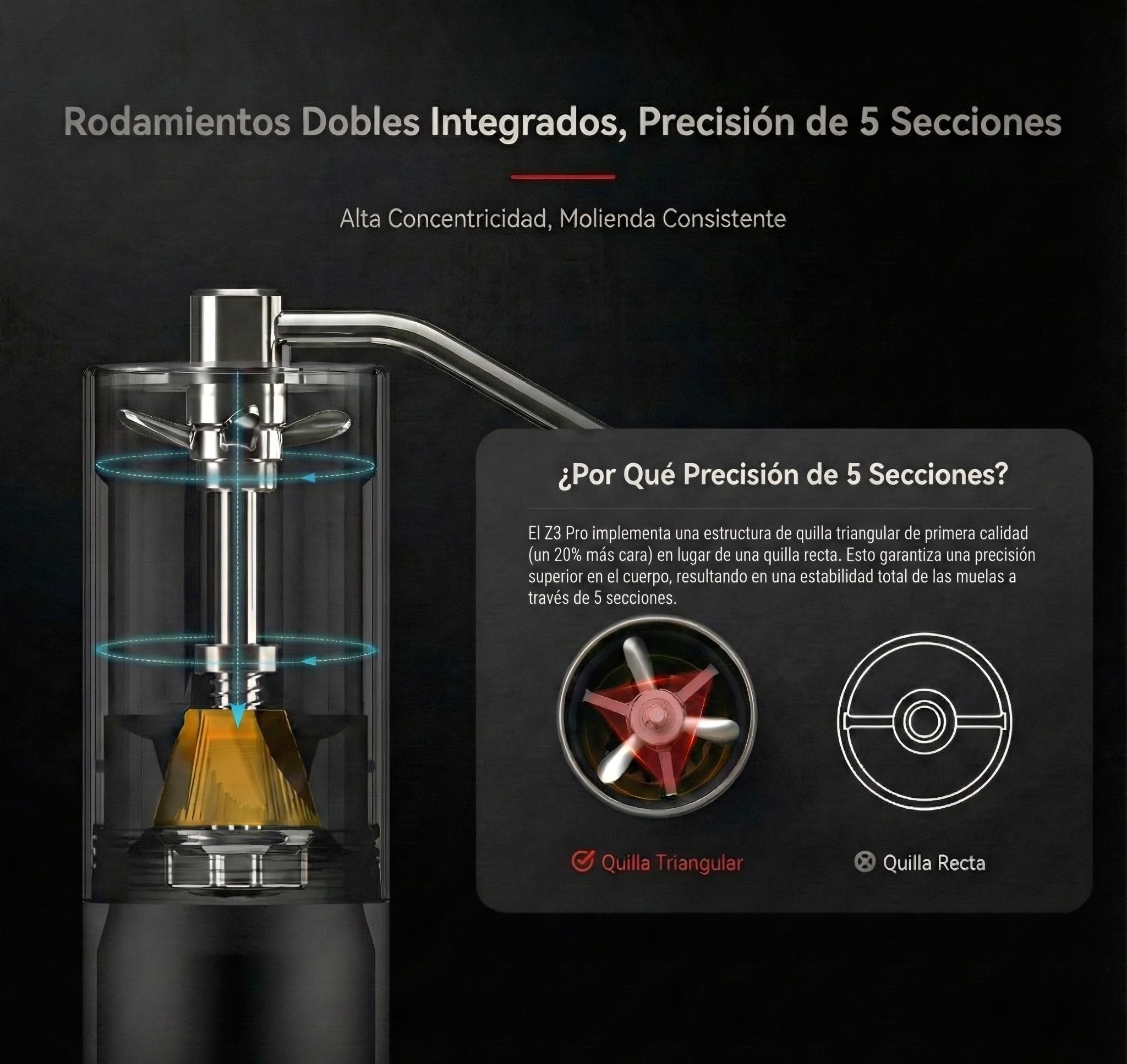 Molino Manual ZeroHero Z3 Pro con fresas cónicas de acero inoxidable y ajuste preciso para café espresso y métodos filtrados