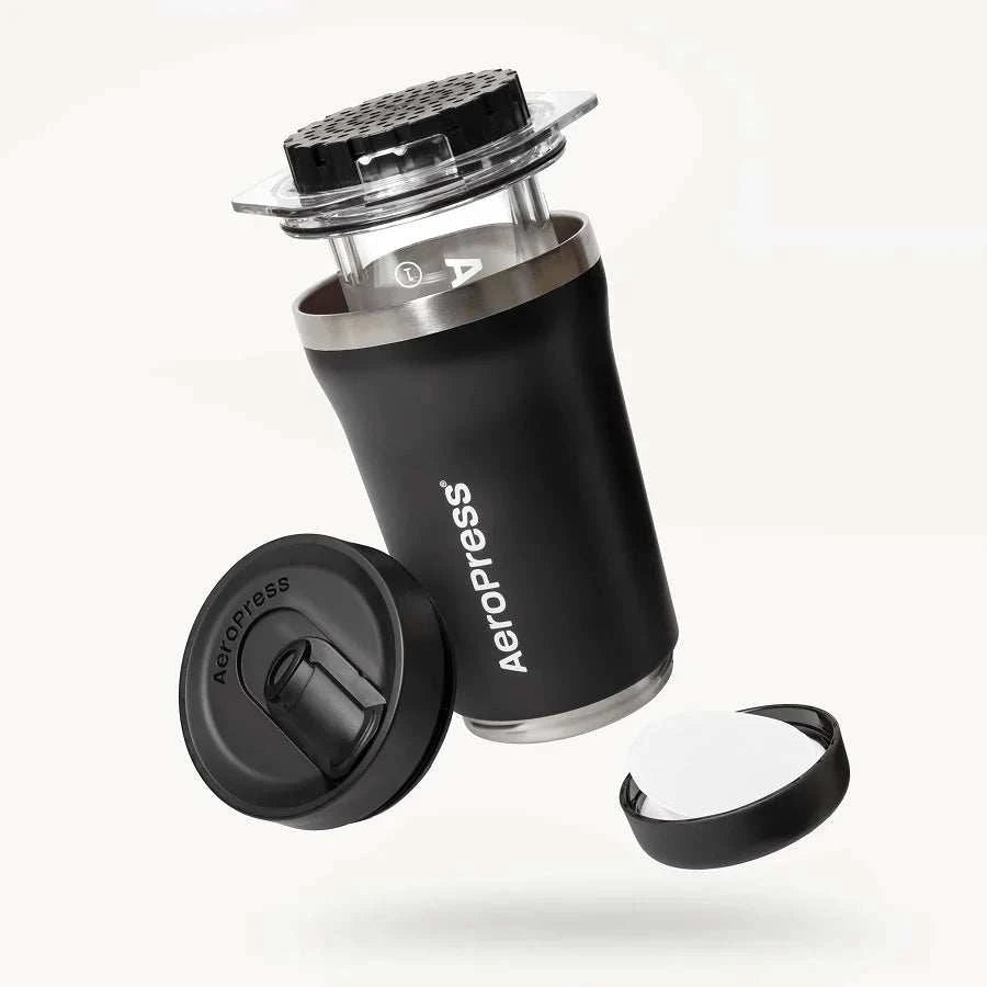 AeroPress Go Plus Negro cafetera portátil compacta para café de especialidad con vaso térmico y diseño todo en uno