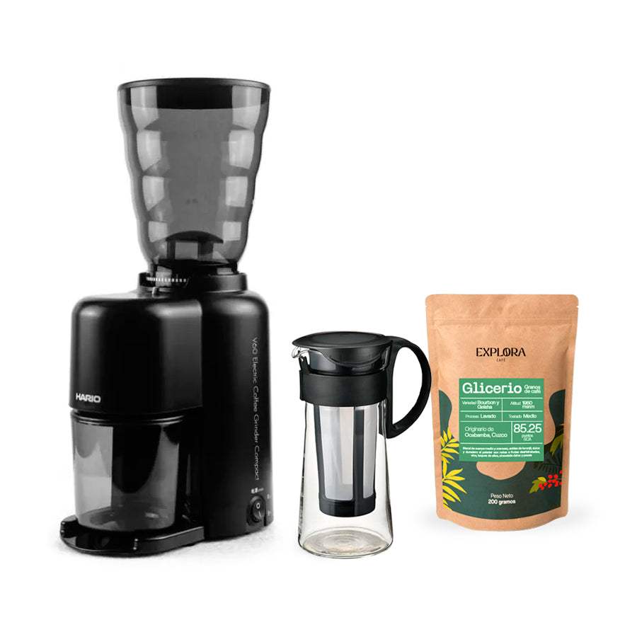 Hario Mizudashi Cold Brew kit with electric coffee grinder and specialty coffee beans