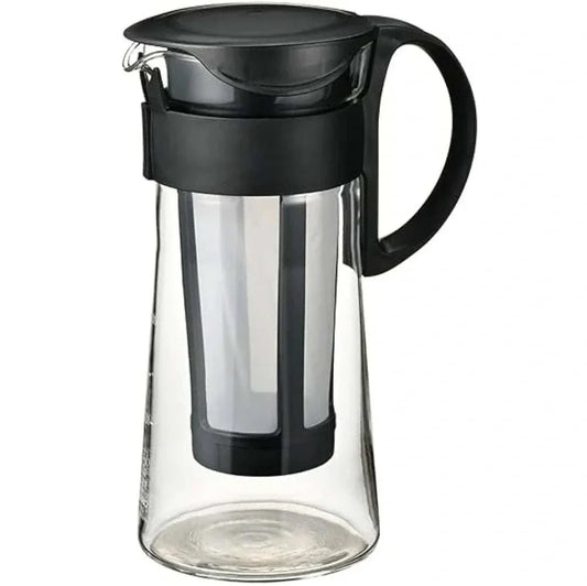 Cafetera Mizudashi para cold brew de 600ml, diseño elegante con filtro de malla fina, ideal para bebidas frías, hecha en Japón.
