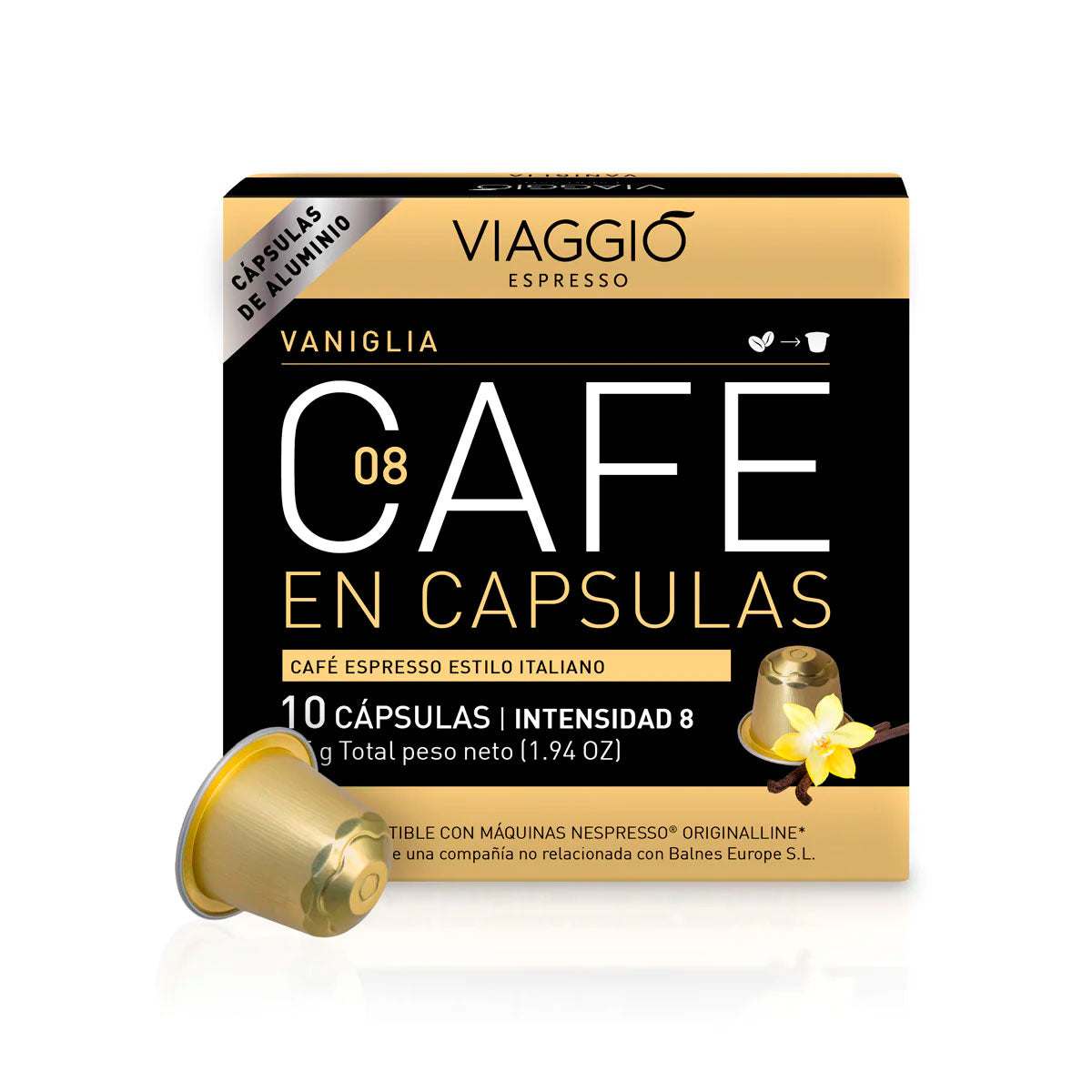 Cápsulas de café compatibles con Nespresso, sabor vainilla, intensidad 8.