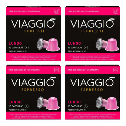 Cápsulas de café Viaggio Lungo compatibles con Nespresso®, intensidad 9, paquete de 40 unidades.