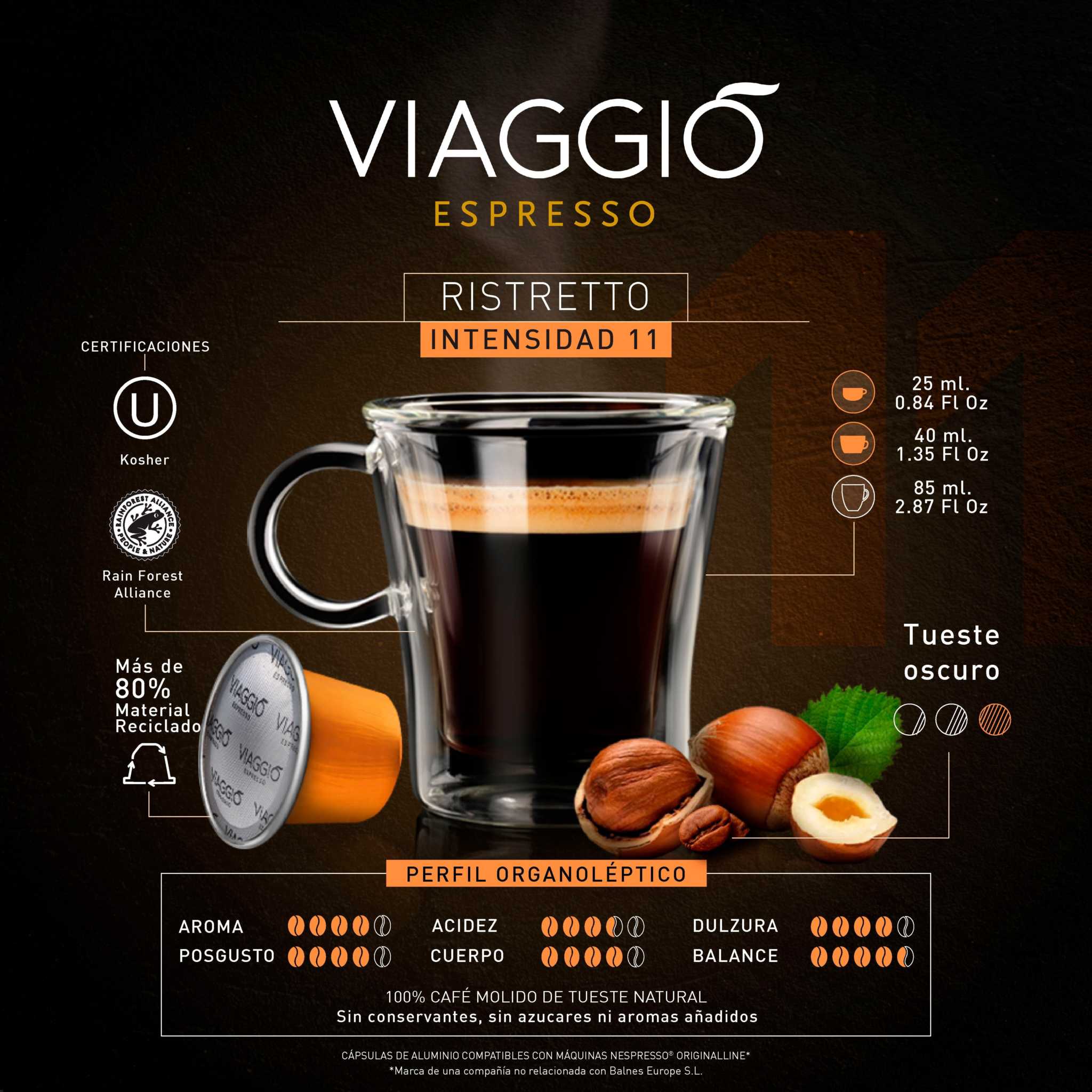 Superpack Viaggio 60 Nespresso-compatible coffee capsules with intense Ristretto espresso and natural roast profile